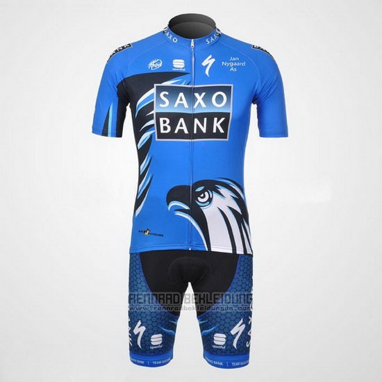 2012 Fahrradbekleidung Saxo Bank Blau Trikot Kurzarm und Tragerhose - zum Schließen ins Bild klicken